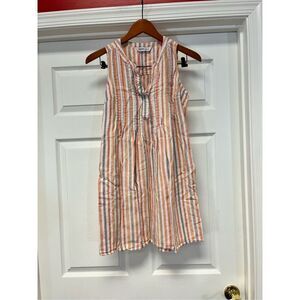 Sonoma Peach White Green Striped Linen Sheath Dress sz PS